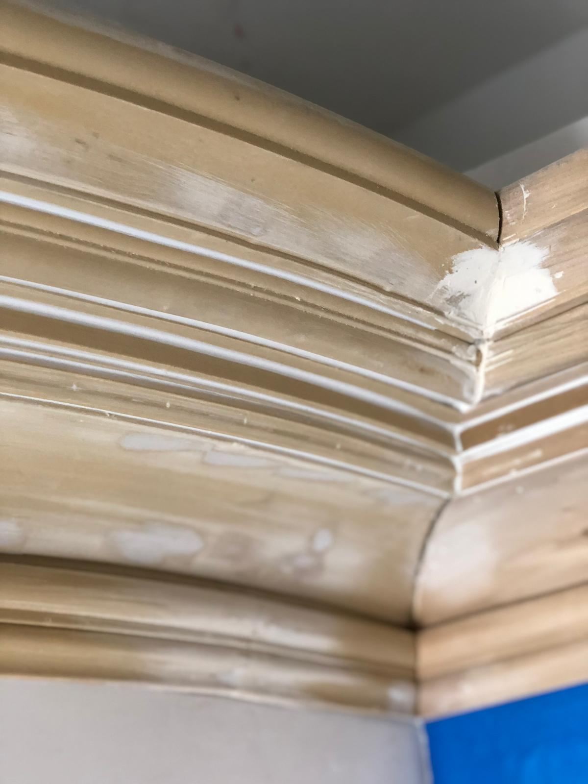 Crown molding sanded and patched before paint