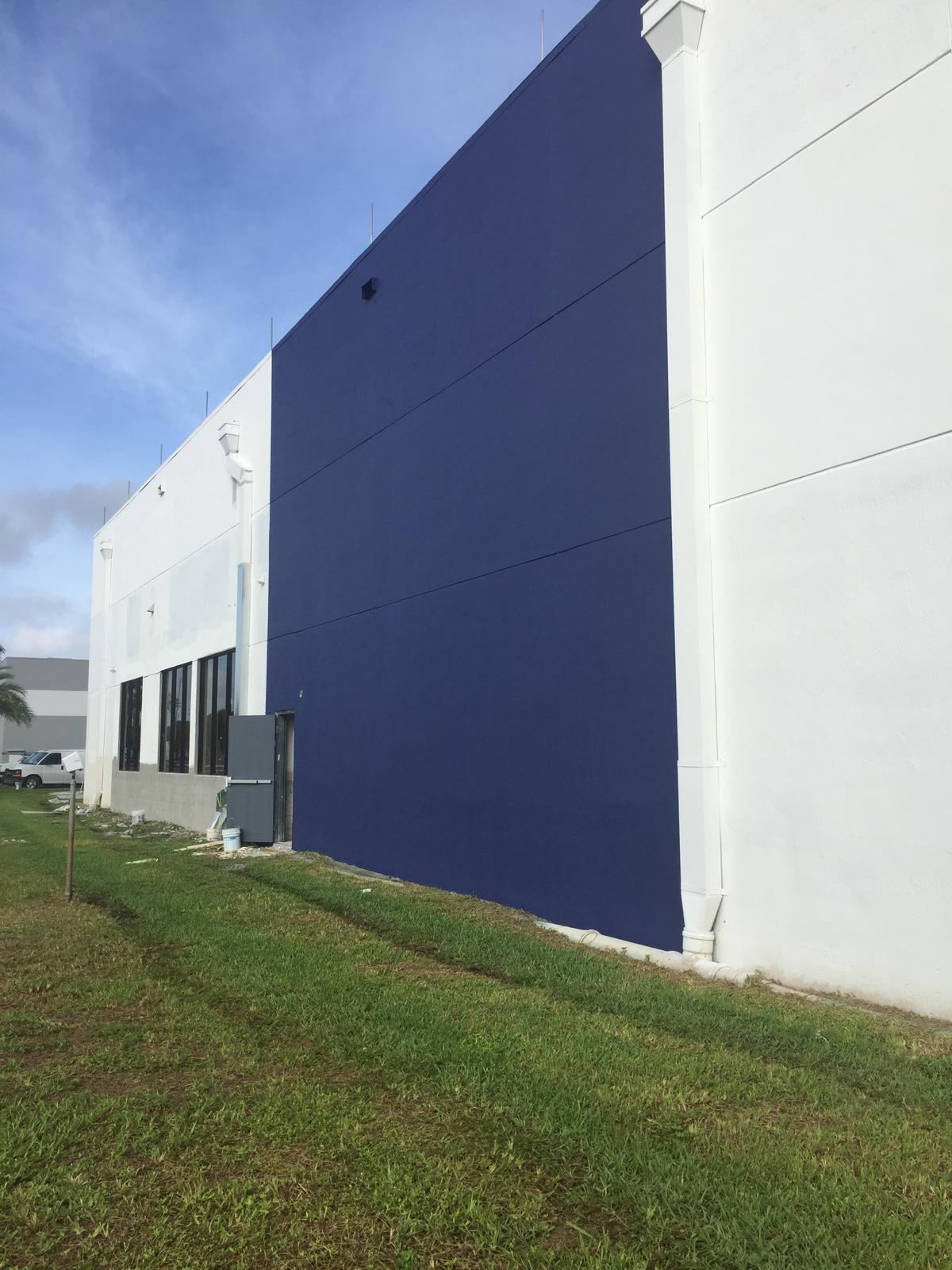 Warehouse with a navy blue accent wall
